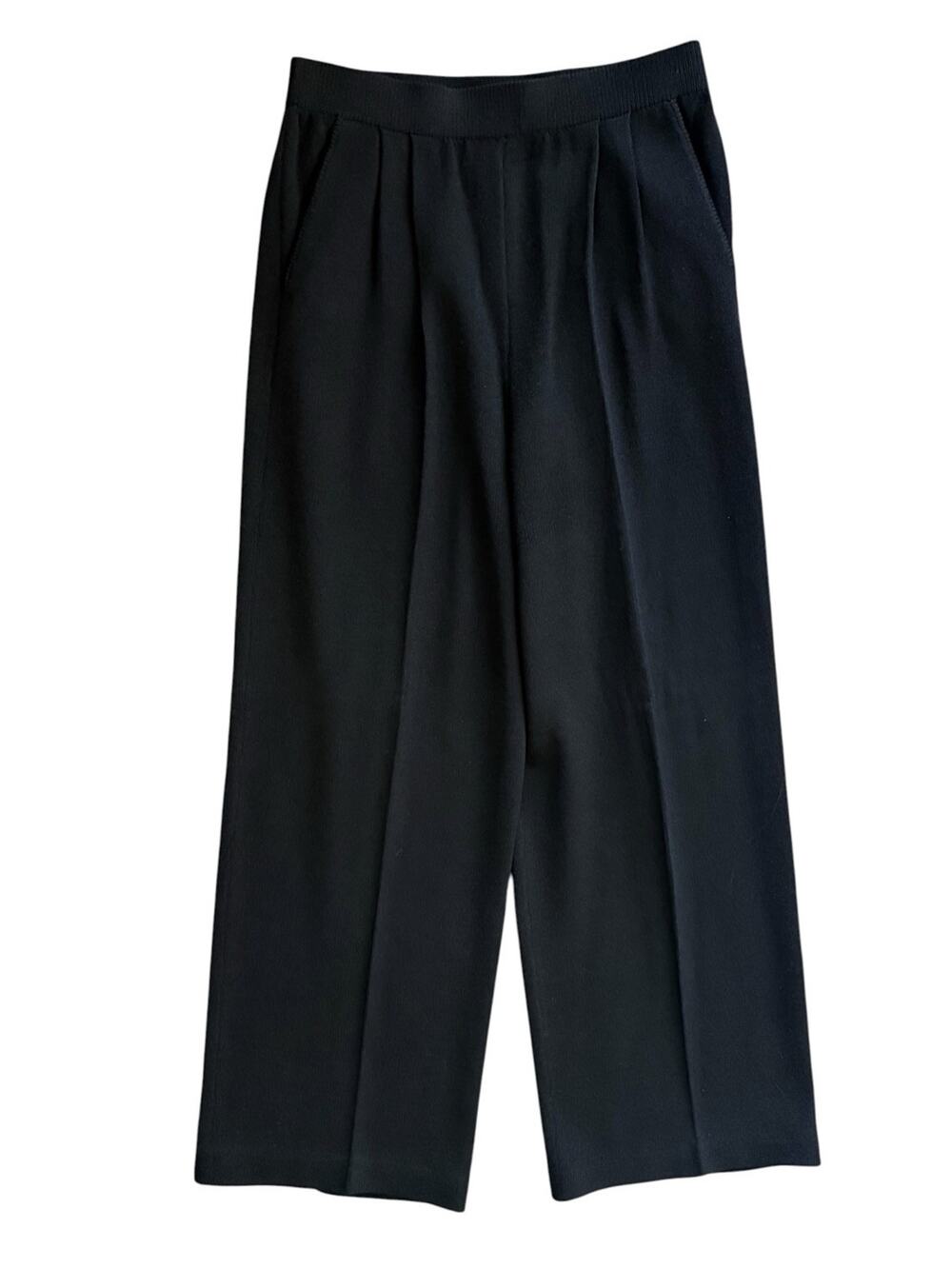 St. John Collection Black Knit Pants Wide Leg Pleated Pockets Pull On Size 8